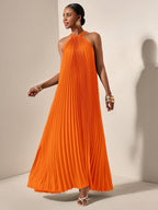 Dames halter geplooide maxi jurk