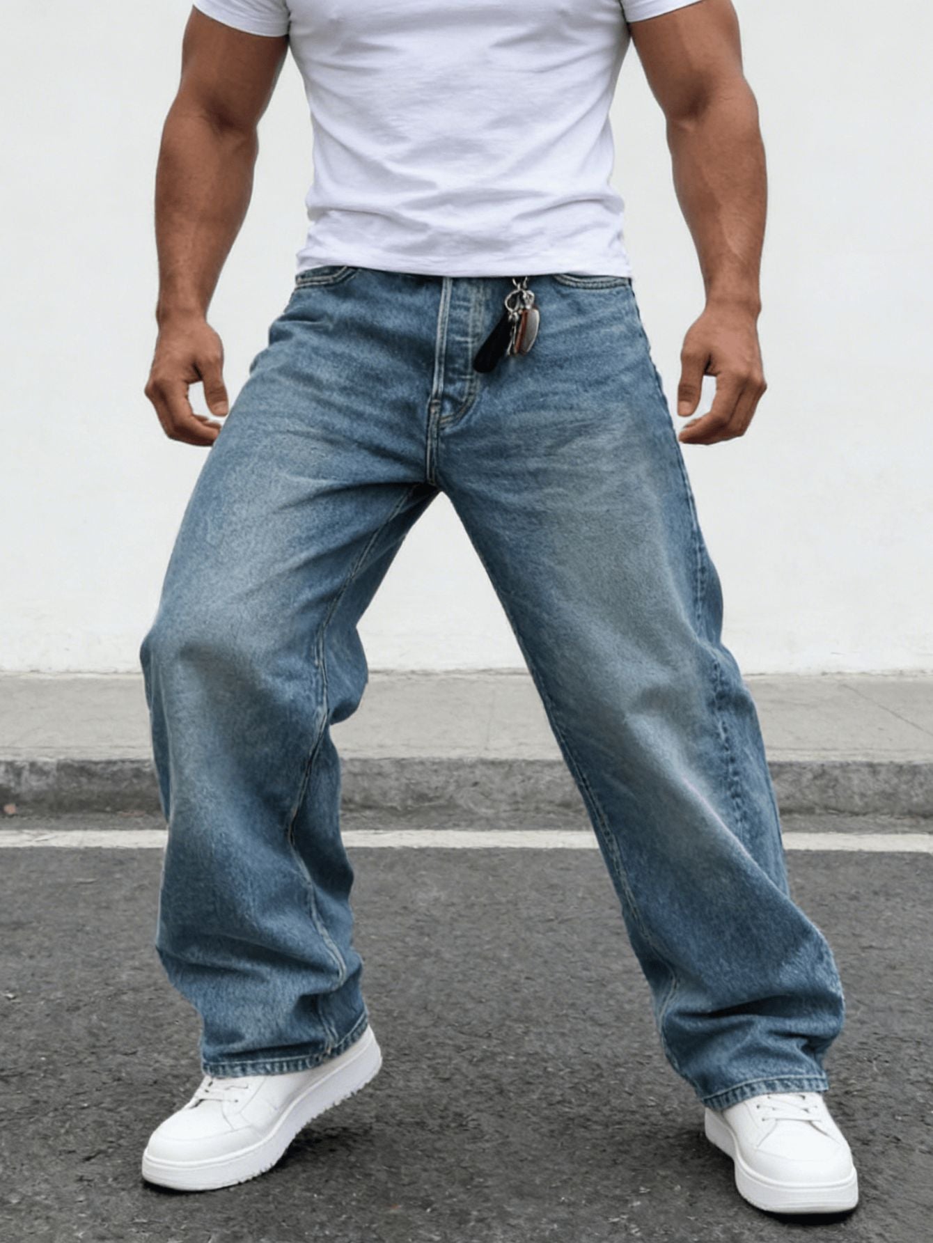 Heren gewassen jeans met wijde pijpen