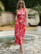 Dames bloemen one-shoulder maxi jurk