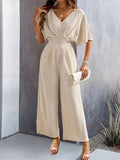 Dames v-hals wijde pijpen jumpsuit