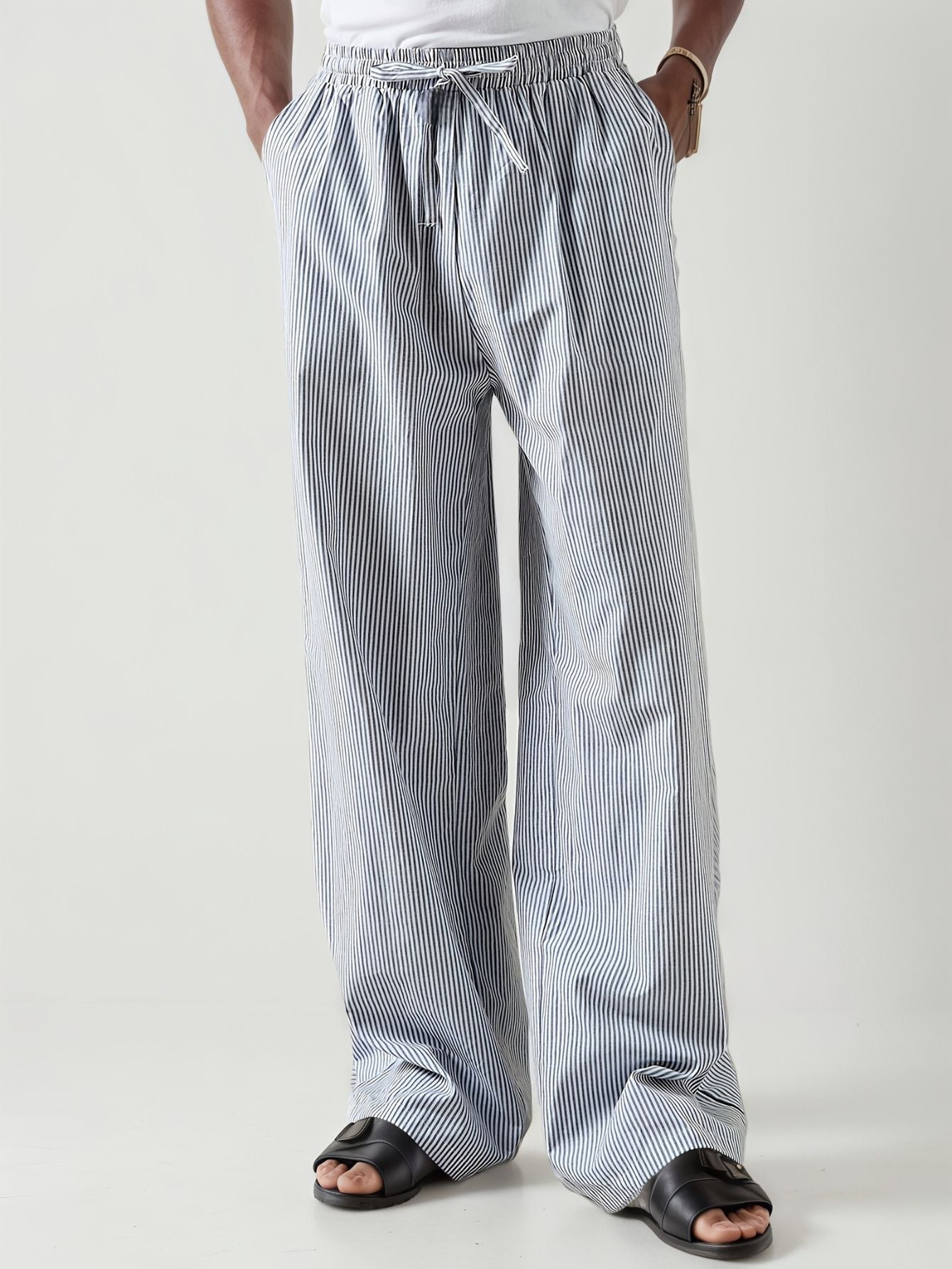 Heren gestreepte rechte broek