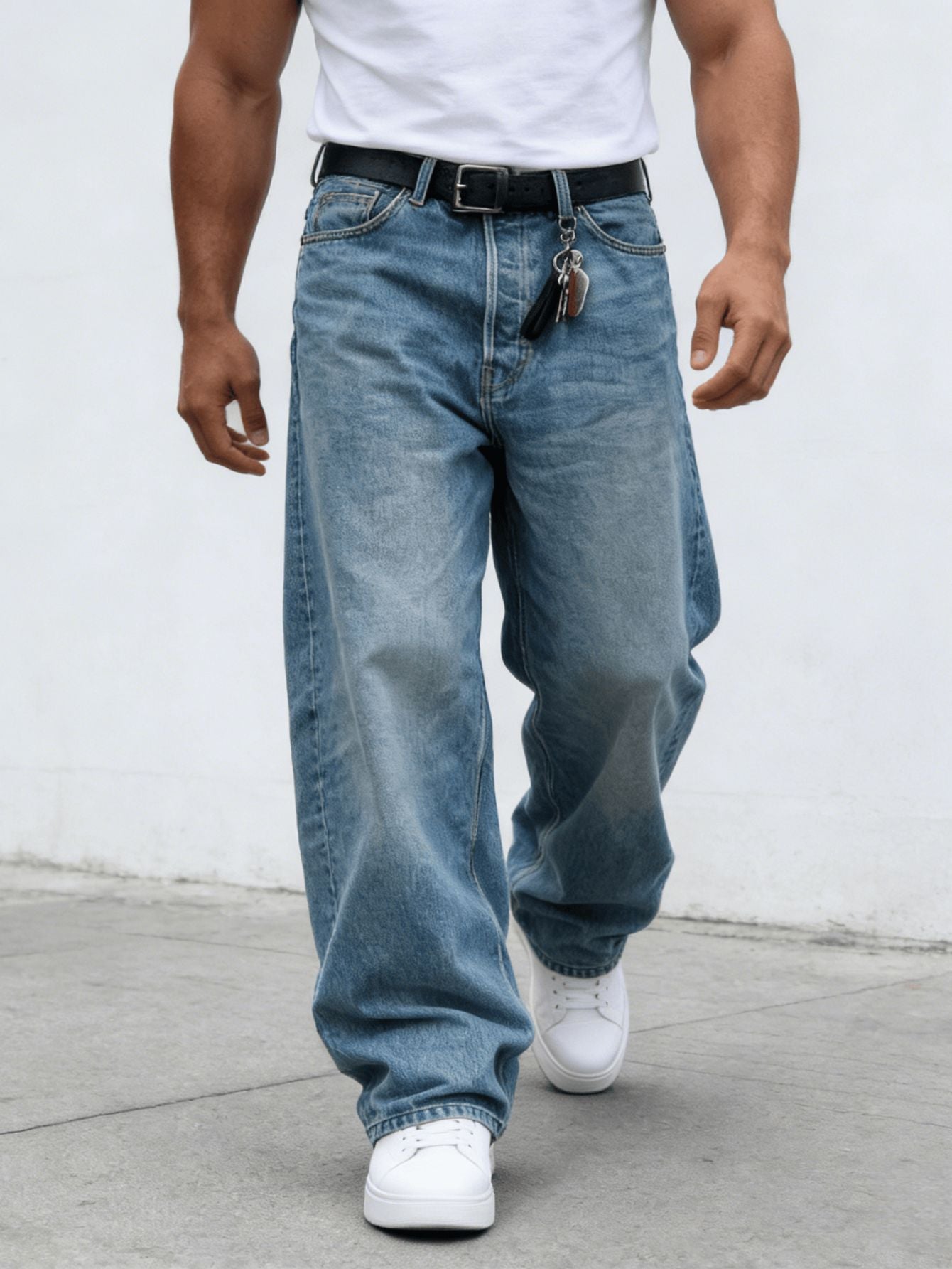 Heren gewassen jeans met wijde pijpen