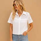 Dames blouse met kantborduurwerk