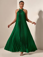 Dames halter geplooide maxi jurk