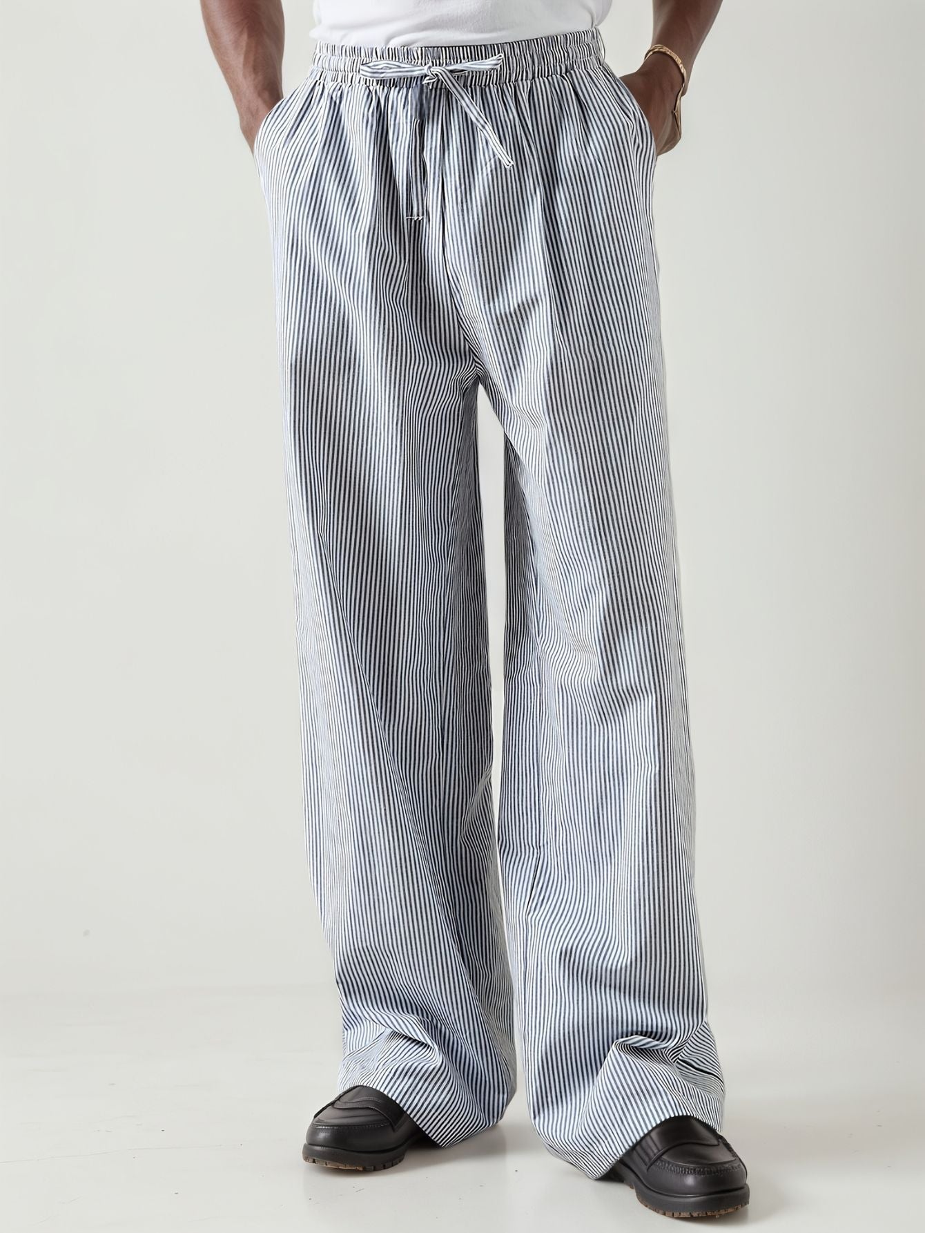 Heren gestreepte rechte broek