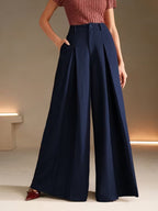 Dames hoge taille effen brede broek