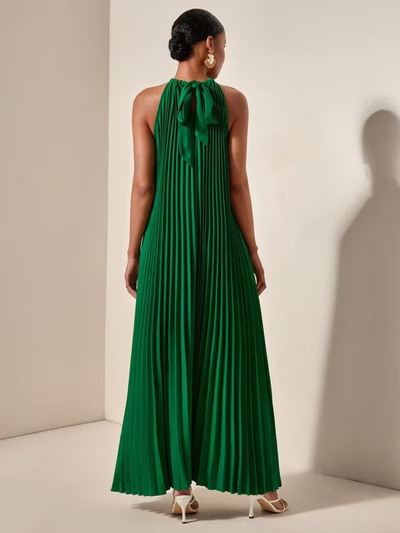 Dames halter geplooide maxi jurk