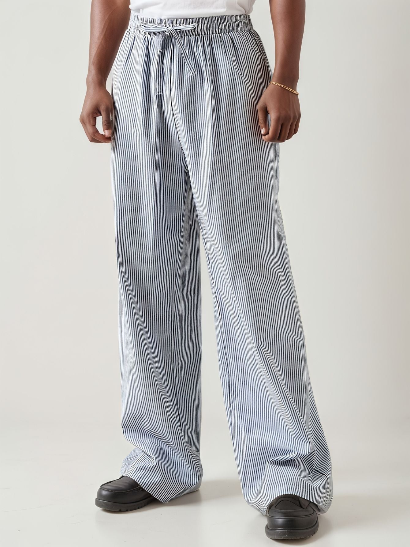 Heren gestreepte rechte broek