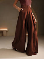 Dames hoge taille effen brede broek
