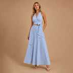 Dames halter gestreepte crop top rok set