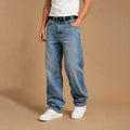 Heren gewassen jeans met wijde pijpen