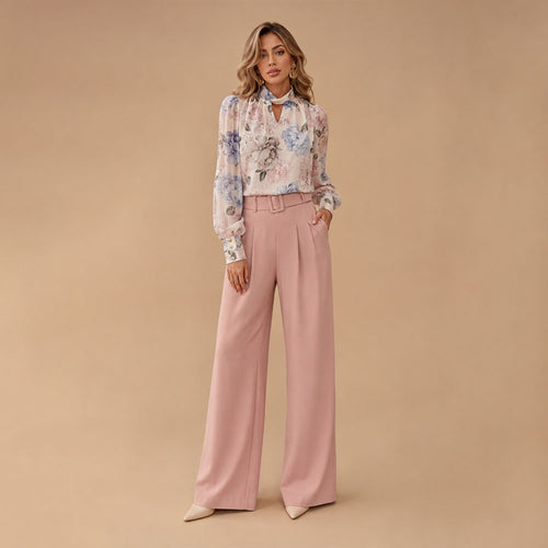 Dames bloemenprint blouse lange mouwen met wikkel halslijn