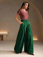Dames hoge taille effen brede broek