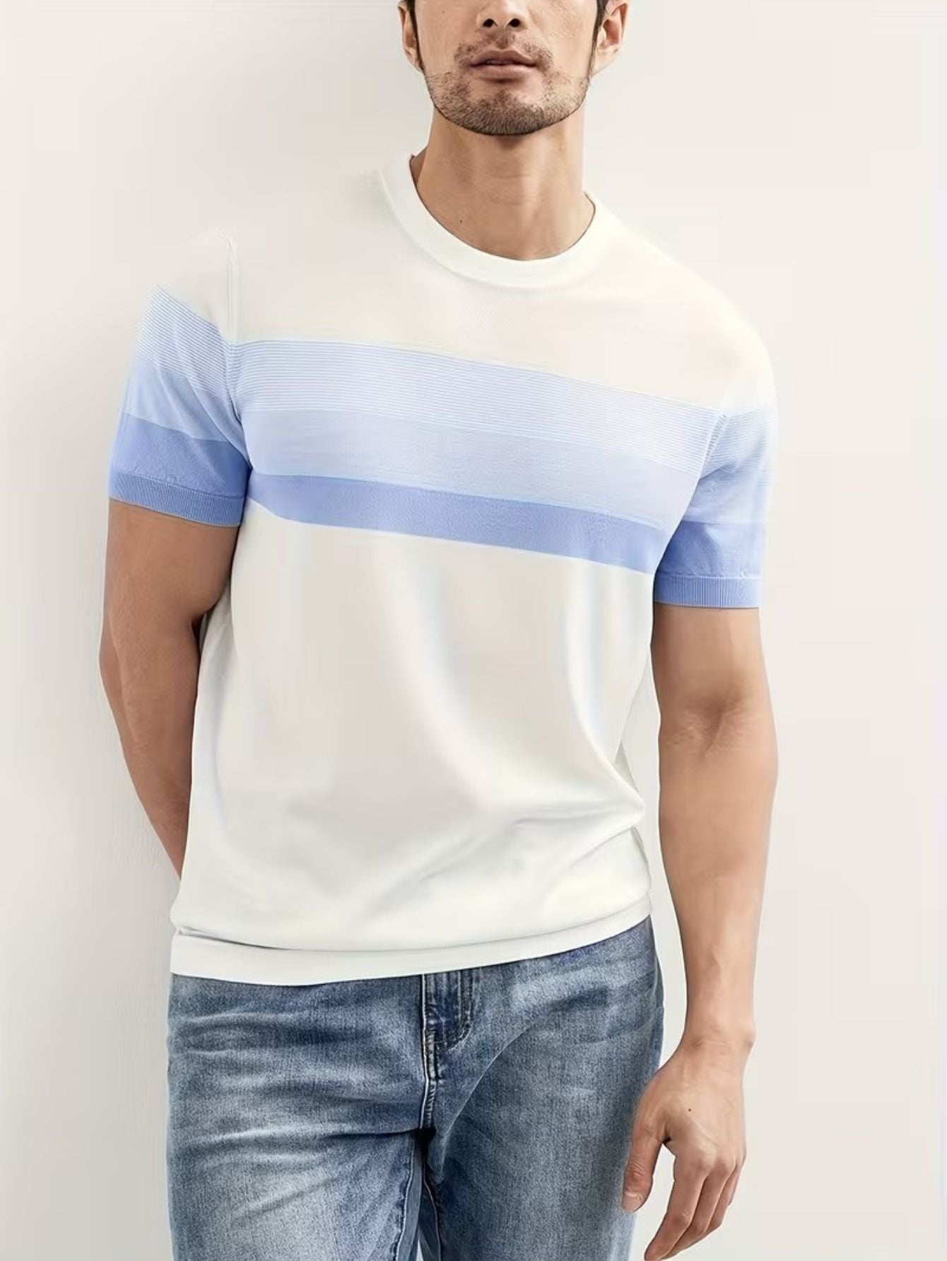 Heren striped korte mouw knit t-shirt