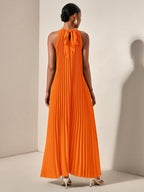 Dames halter geplooide maxi jurk