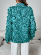 Dames blouse met franjes en kantborduurwerk