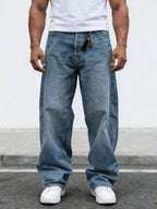 Heren gewassen jeans met wijde pijpen