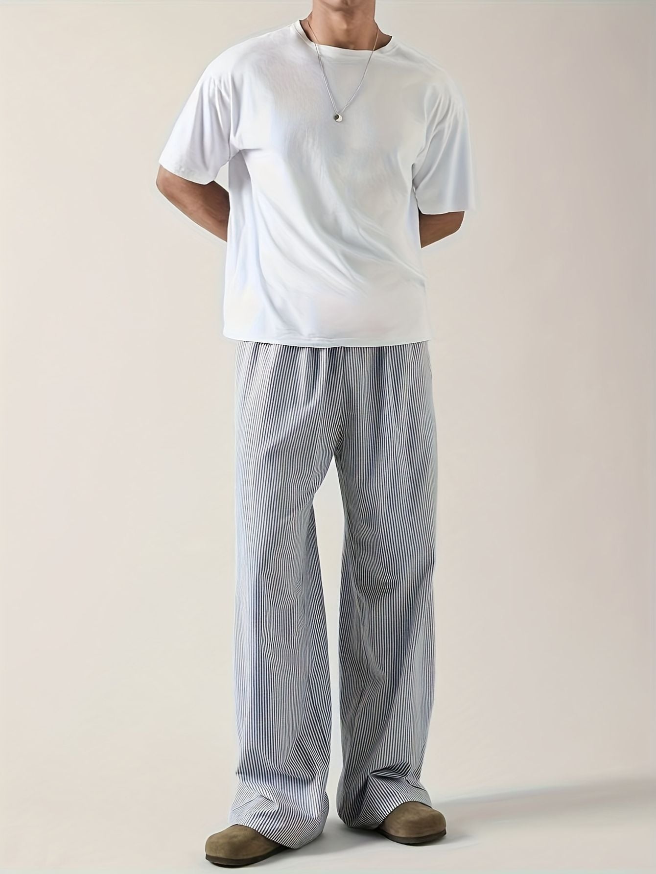 Heren gestreepte rechte broek