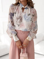 Dames bloemenprint blouse – lange mouwen met wikkel halslijn