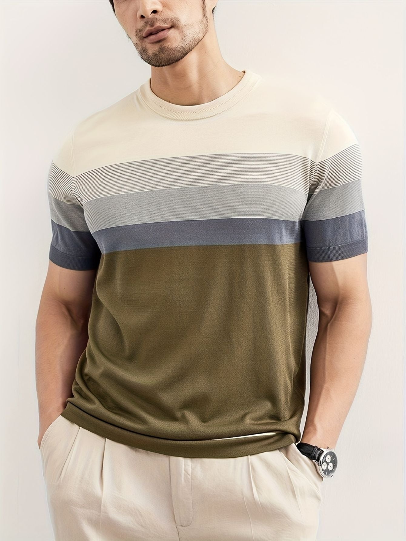 Heren striped korte mouw knit t-shirt