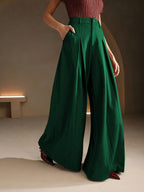 Dames hoge taille effen brede broek