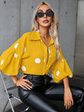 Dames blouse met puffmouwen – grote stippen
