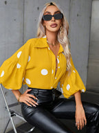 Dames blouse met puffmouwen – grote stippen
