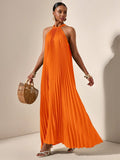 Dames halter geplooide maxi jurk