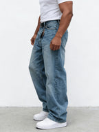 Heren gewassen jeans met wijde pijpen
