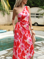 Dames bloemen one-shoulder maxi jurk